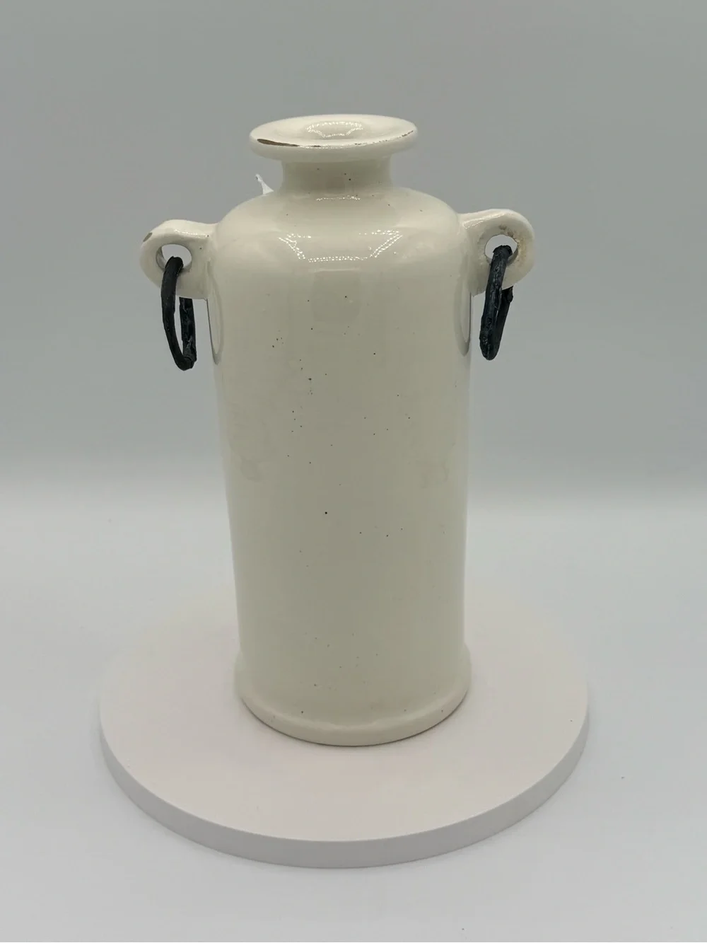 Pottery Barn Rhodes Collection Ceramic Vase with Black Metal Handles